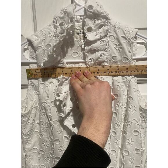 Milly White Floral Eyelet Ruffled Wrap Summer Dress Size 6 - Picture 3 of 8